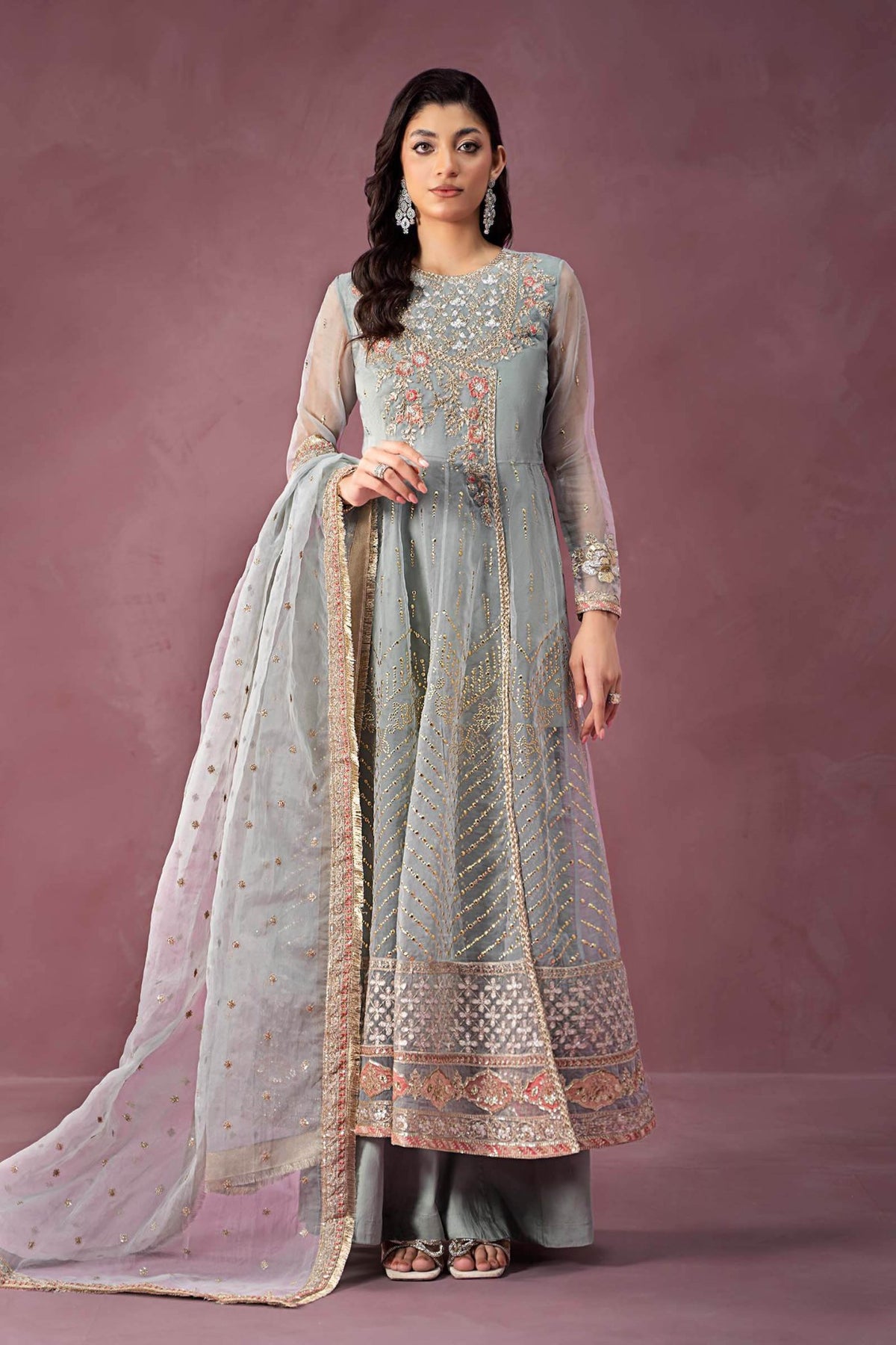 Maria B | RTW | 3 Piece Embroidered Organza Suit-Brand:Maria B-Type:Luxury Formals-Ferozi - House of Maryam- Buy in UK, USA