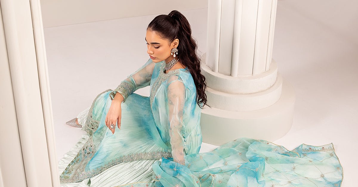 Maria B | RTW | 3 Piece Embroidered Organza Suit-Brand:Maria B-Type:Luxury Formals-Ferozi - House of Maryam- Buy in UK, USA