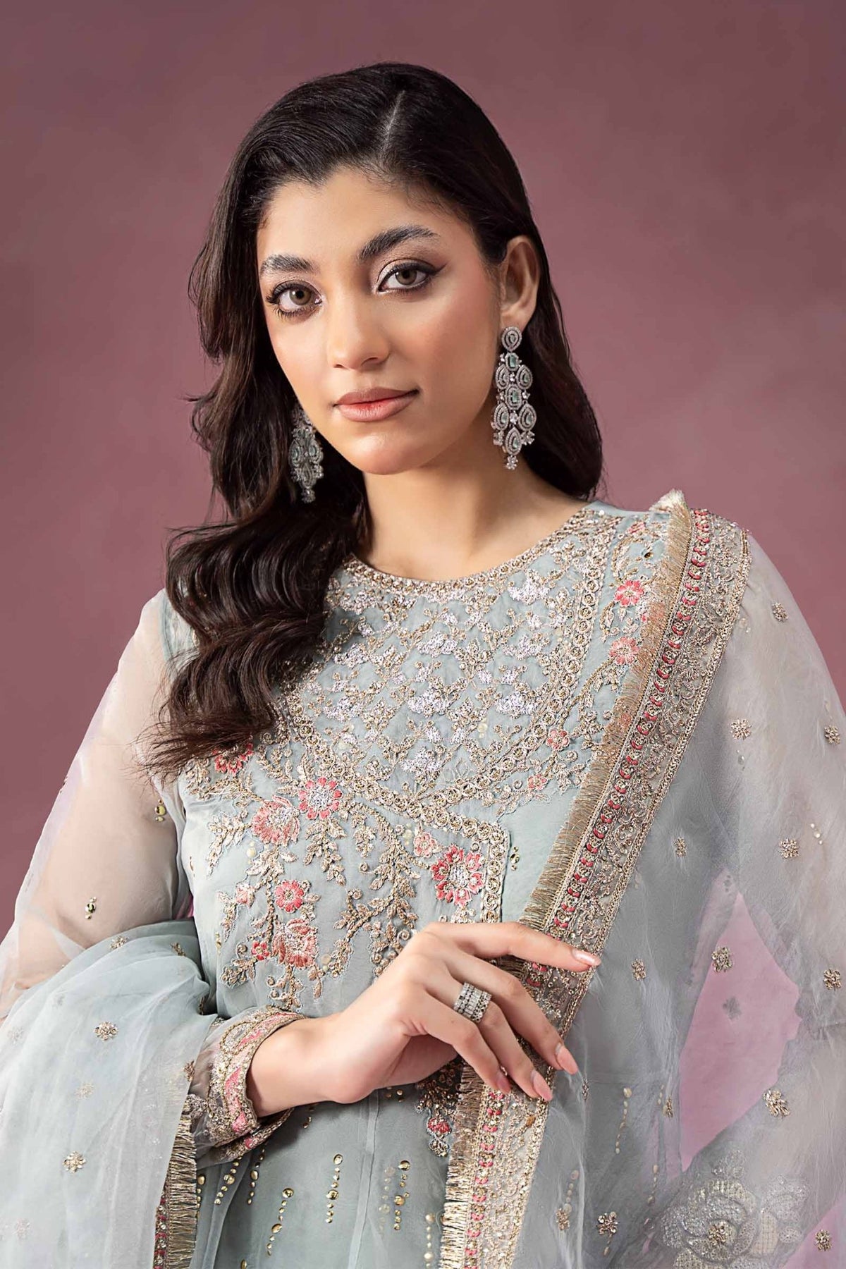 Maria B | RTW | 3 Piece Embroidered Organza Suit-Brand:Maria B-Type:Luxury Formals-Ferozi - House of Maryam- Buy in UK, USA