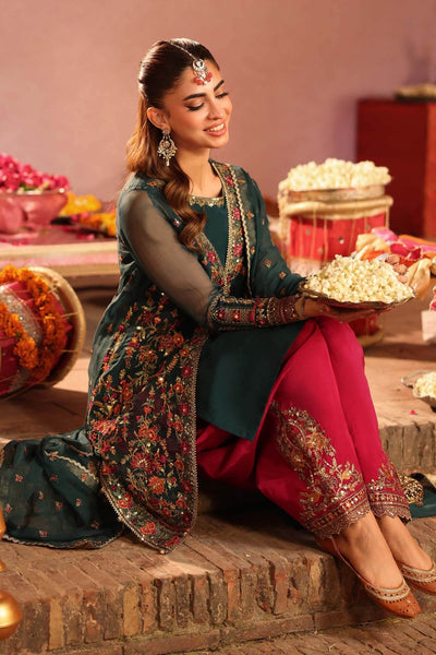 Maria B | RTW | 3 Piece Embroidered Organza Suit-Brand:Maria B-Type:Luxury Formals-Green - House of Maryam- Buy in UK, USA