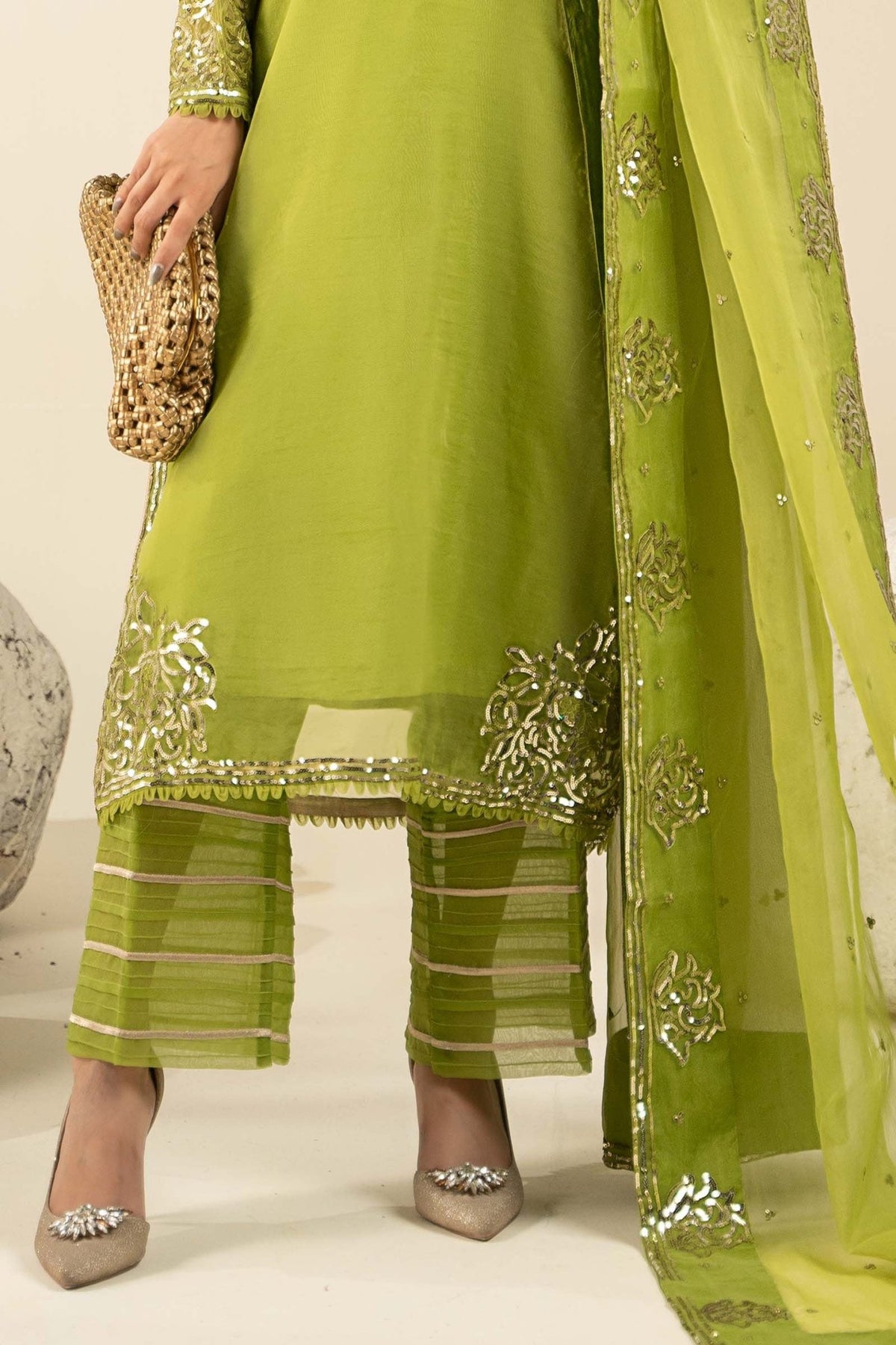 Maria B | RTW | 3 Piece Embroidered Organza Suit-Brand:Maria B-Type:Luxury Formals-Green - House of Maryam- Buy in UK, USA