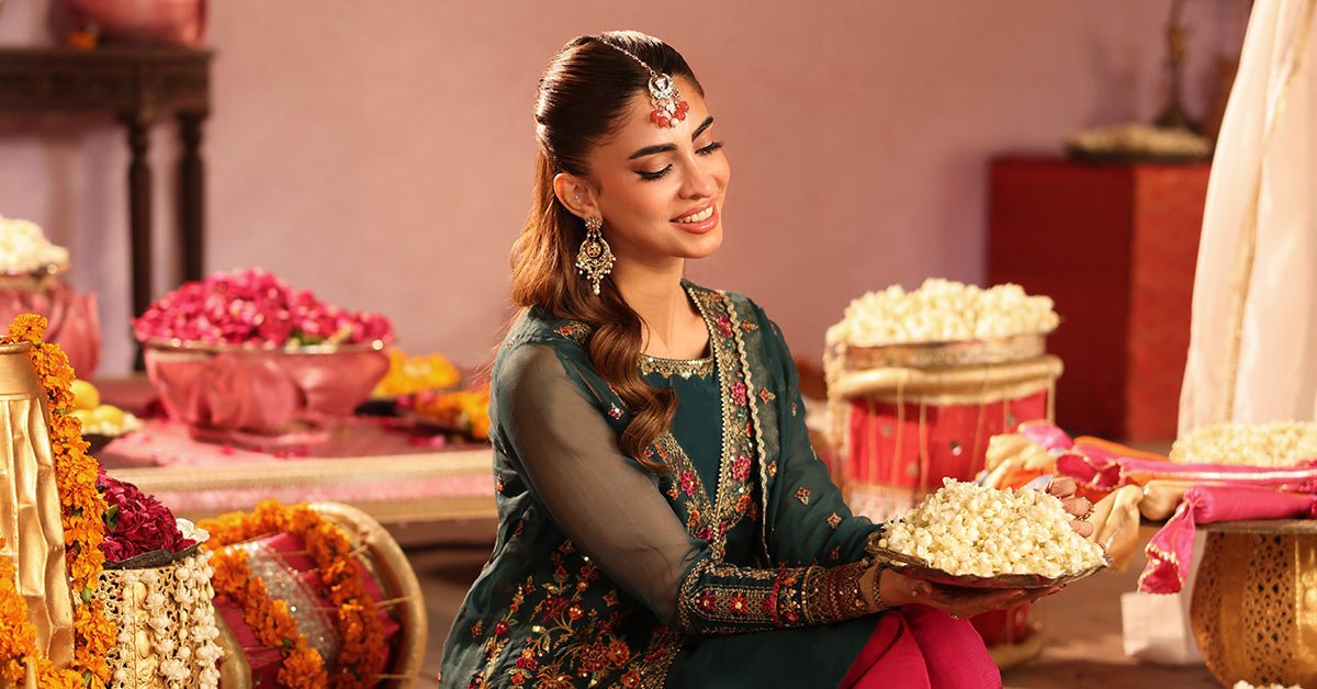 Maria B | RTW | 3 Piece Embroidered Organza Suit-Brand:Maria B-Type:Luxury Formals-Green - House of Maryam- Buy in UK, USA
