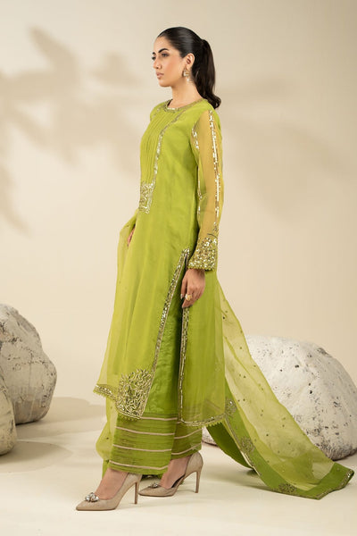 Maria B | RTW | 3 Piece Embroidered Organza Suit-Brand:Maria B-Type:Luxury Formals-Green - House of Maryam- Buy in UK, USA