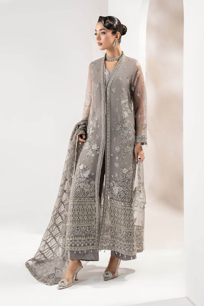 Maria B | RTW | 3 Piece Embroidered Organza Suit-Brand:Maria B-Type:Luxury Formals-Grey - House of Maryam- Buy in UK, USA