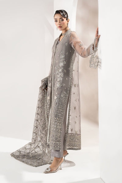 Maria B | RTW | 3 Piece Embroidered Organza Suit-Brand:Maria B-Type:Luxury Formals-Grey - House of Maryam- Buy in UK, USA
