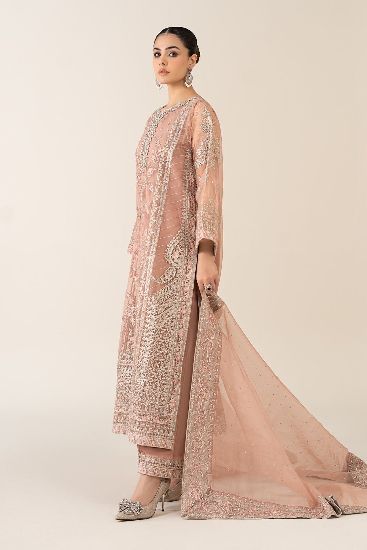 Maria B | RTW | 3 Piece Embroidered Organza Suit-Brand:Maria B-Type:Luxury Formals-Pink - House of Maryam- Buy in UK, USA