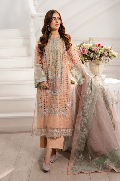 Maria B | RTW | 3 Piece Embroidered Organza Suit-Brand:Maria B-Type:Luxury Formals-Pink - House of Maryam- Buy in UK, USA
