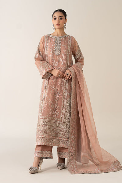 Maria B | RTW | 3 Piece Embroidered Organza Suit-Brand:Maria B-Type:Luxury Formals-Pink - House of Maryam- Buy in UK, USA