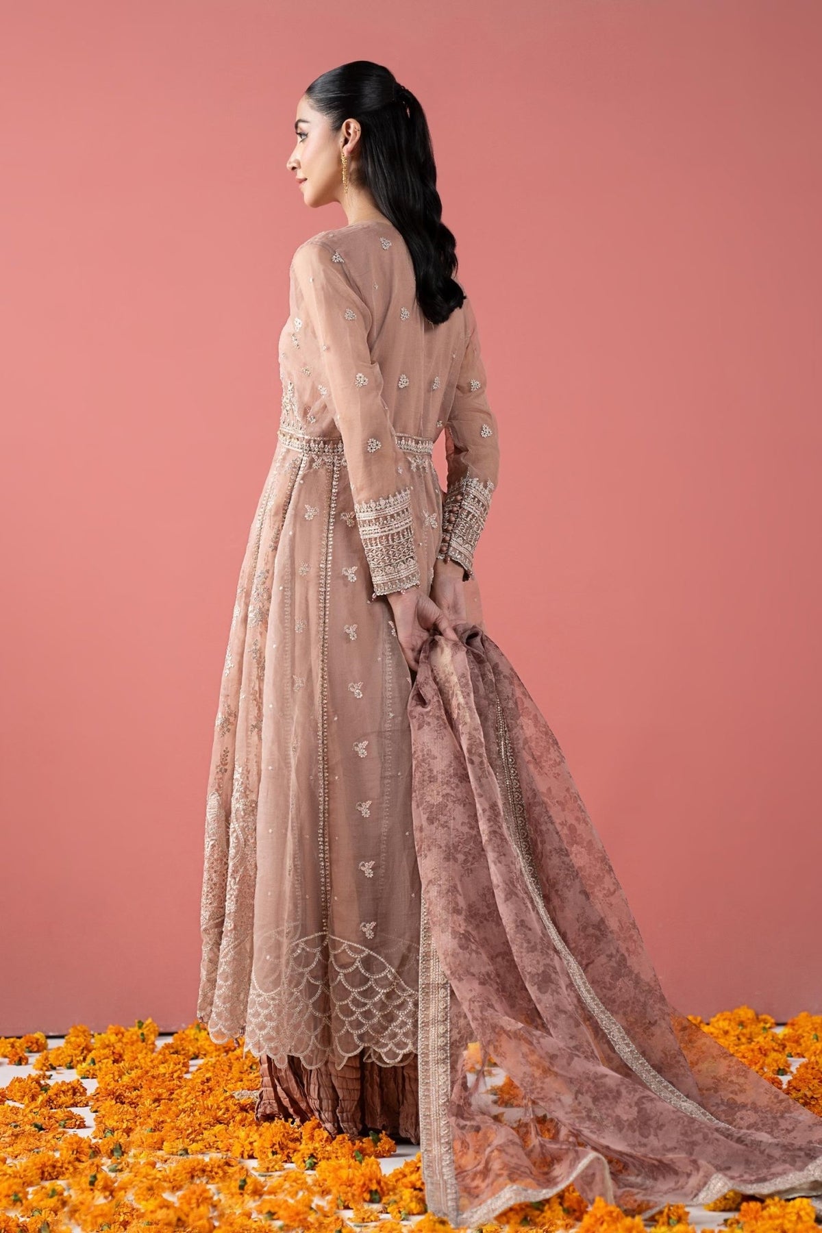 Maria B | RTW | 3 Piece Embroidered Organza Suit-Brand:Maria B-Type:Luxury Formals-Pink - House of Maryam- Buy in UK, USA