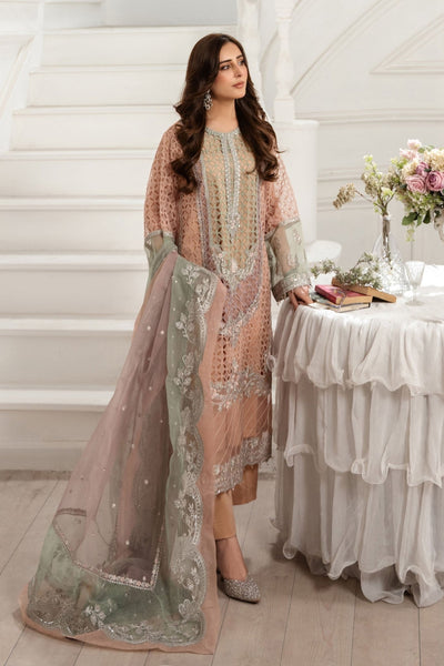 Maria B | RTW | 3 Piece Embroidered Organza Suit-Brand:Maria B-Type:Luxury Formals-Pink - House of Maryam- Buy in UK, USA
