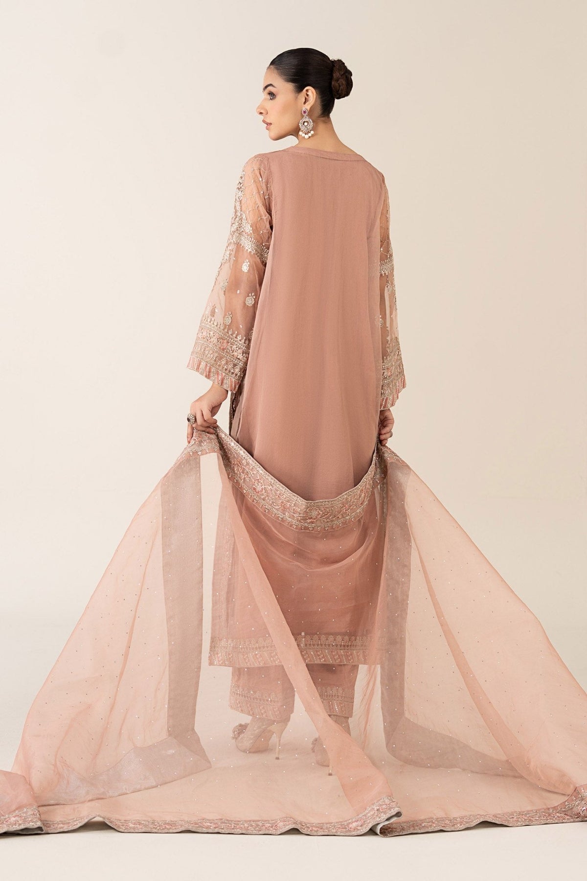 Maria B | RTW | 3 Piece Embroidered Organza Suit-Brand:Maria B-Type:Luxury Formals-Pink - House of Maryam- Buy in UK, USA