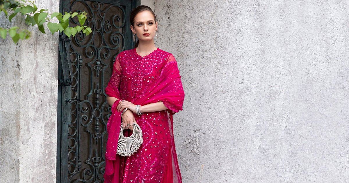 Maria B | RTW | 3 Piece Embroidered Organza Suit-Brand:Maria B-Type:Luxury Formals-Pink - House of Maryam- Buy in UK, USA