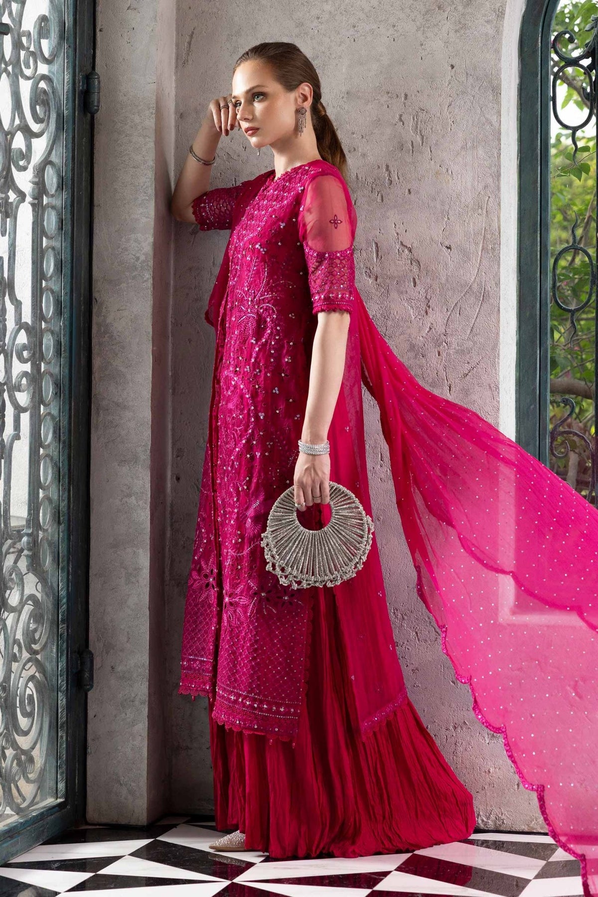Maria B | RTW | 3 Piece Embroidered Organza Suit-Brand:Maria B-Type:Luxury Formals-Pink - House of Maryam- Buy in UK, USA