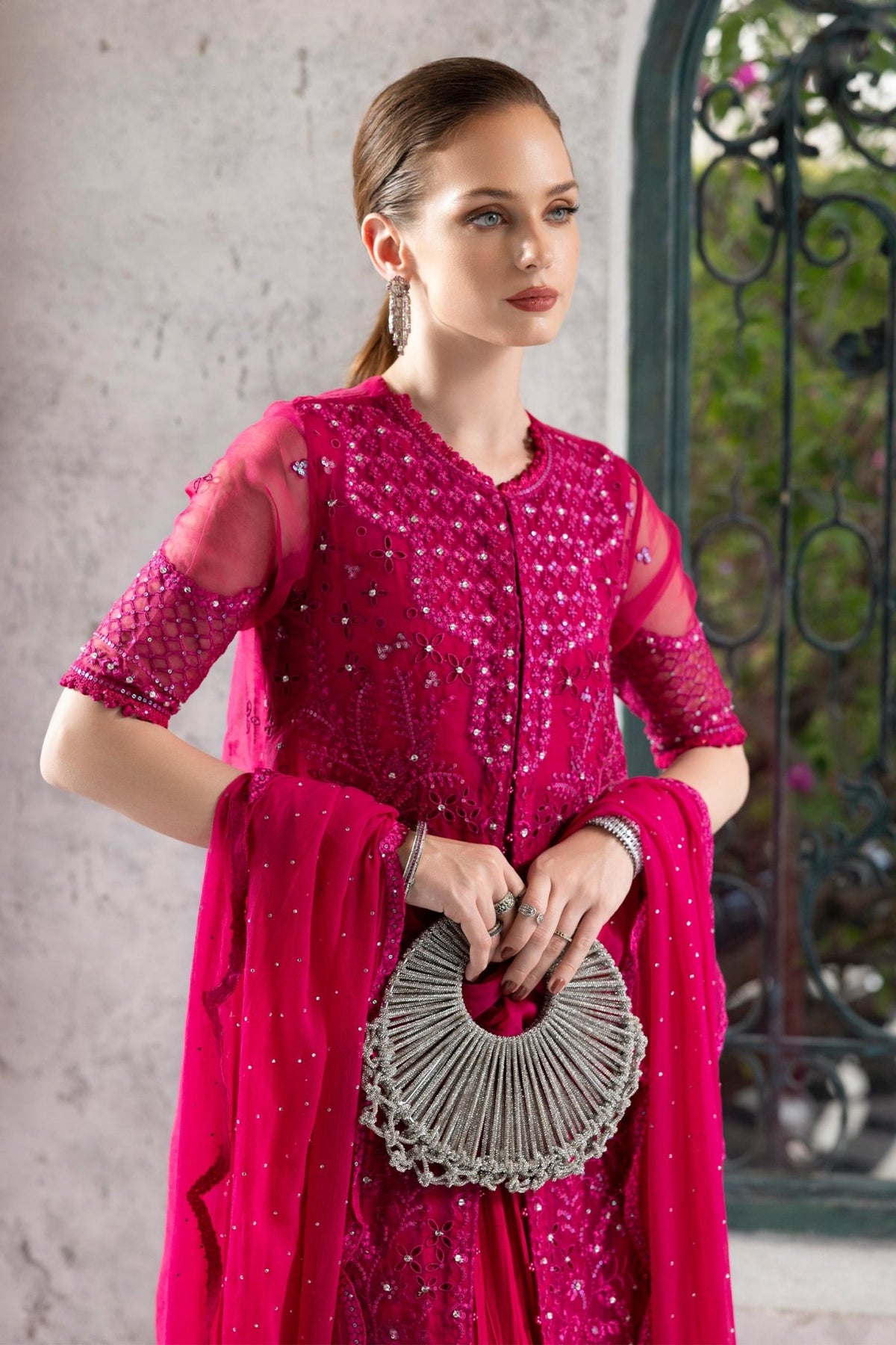 Maria B | RTW | 3 Piece Embroidered Organza Suit-Brand:Maria B-Type:Luxury Formals-Pink - House of Maryam- Buy in UK, USA
