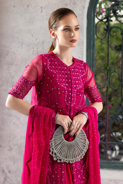 Maria B | RTW | 3 Piece Embroidered Organza Suit-Brand:Maria B-Type:Luxury Formals-Pink - House of Maryam- Buy in UK, USA