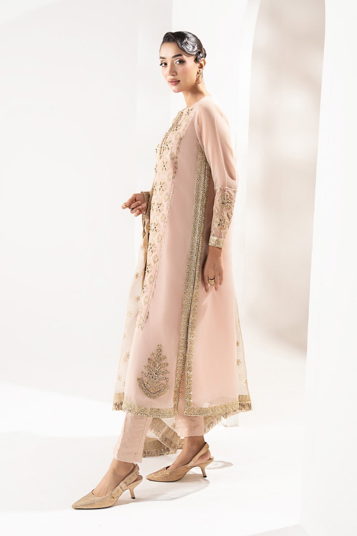 Maria B | RTW | 3 Piece Embroidered Organza Suit-Brand:Maria B-Type:Luxury Formals-Pink - House of Maryam- Buy in UK, USA