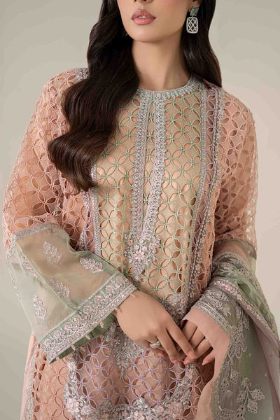 Maria B | RTW | 3 Piece Embroidered Organza Suit-Brand:Maria B-Type:Luxury Formals-Pink - House of Maryam- Buy in UK, USA
