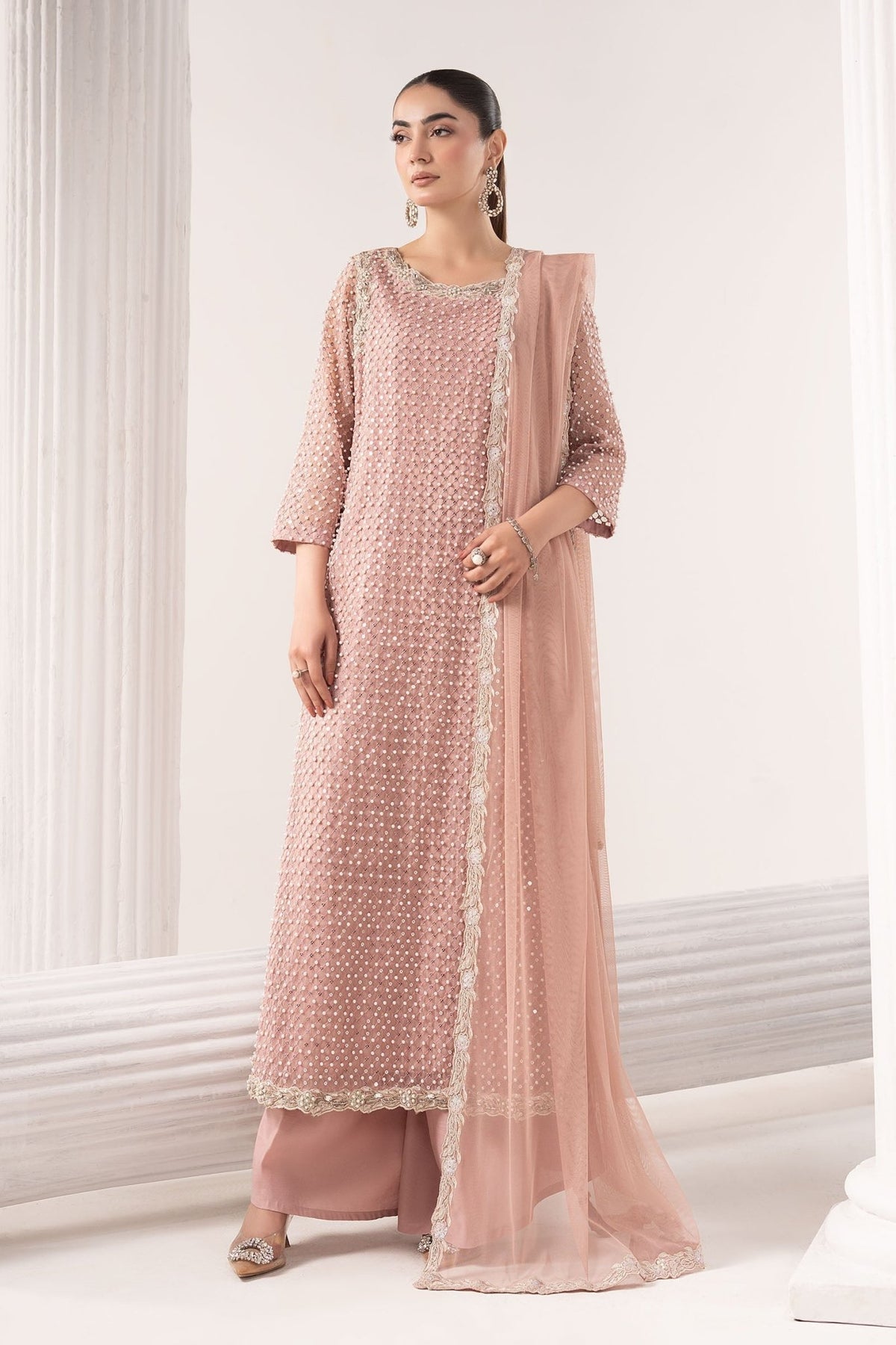 Maria B | RTW | 3 Piece Embroidered Organza Suit-Brand:Maria B-Type:Luxury Formals-Pink - House of Maryam- Buy in UK, USA