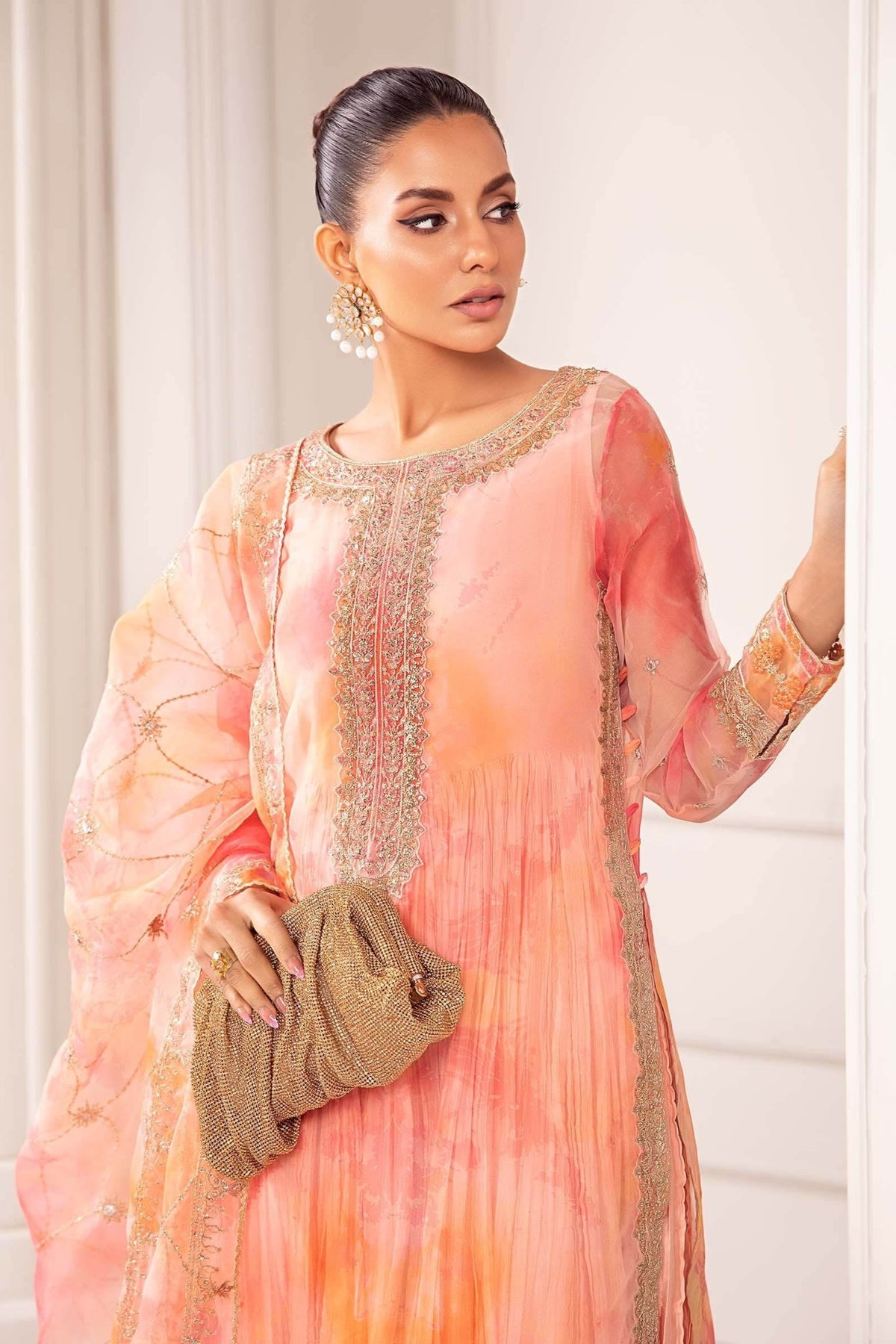 Maria B | RTW | 3 Piece Embroidered Organza Suit-Brand:Maria B-Type:Luxury Formals-Pink - House of Maryam- Buy in UK, USA