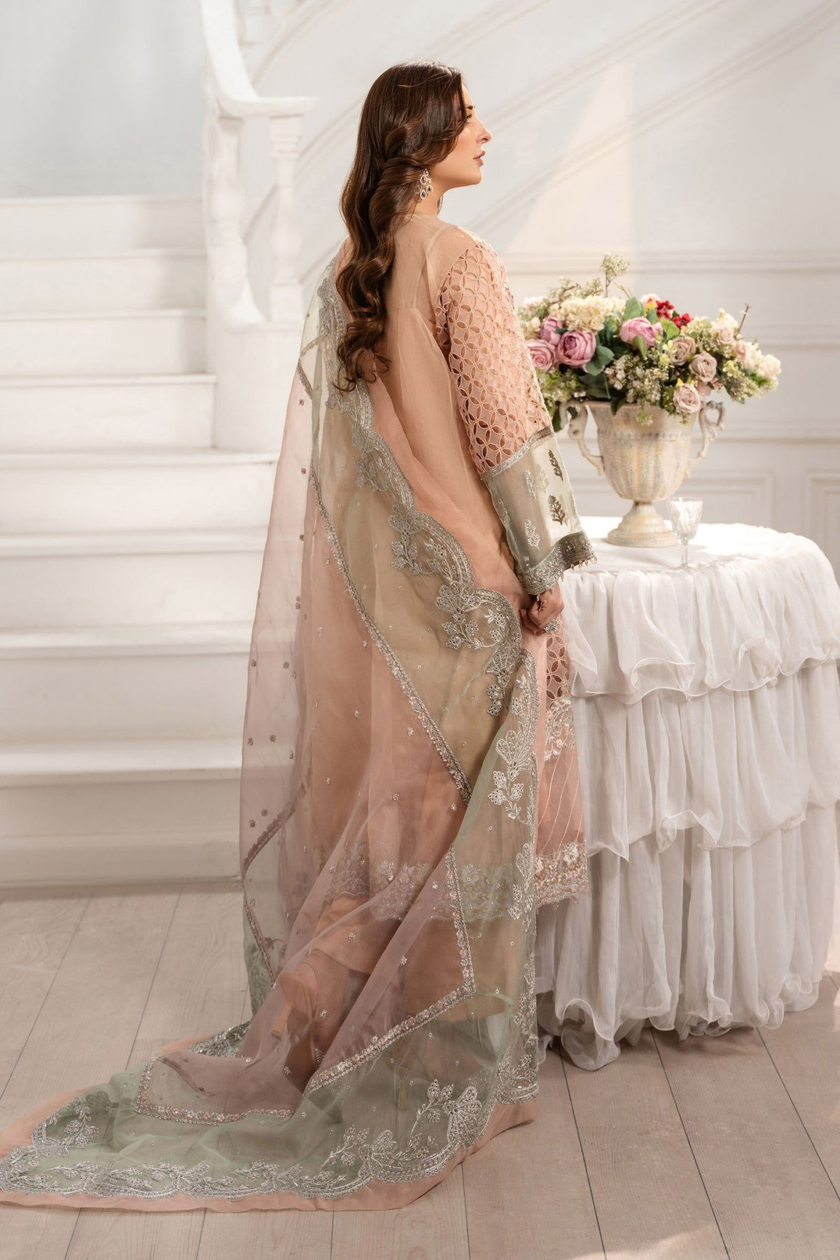 Maria B | RTW | 3 Piece Embroidered Organza Suit-Brand:Maria B-Type:Luxury Formals-Pink - House of Maryam- Buy in UK, USA