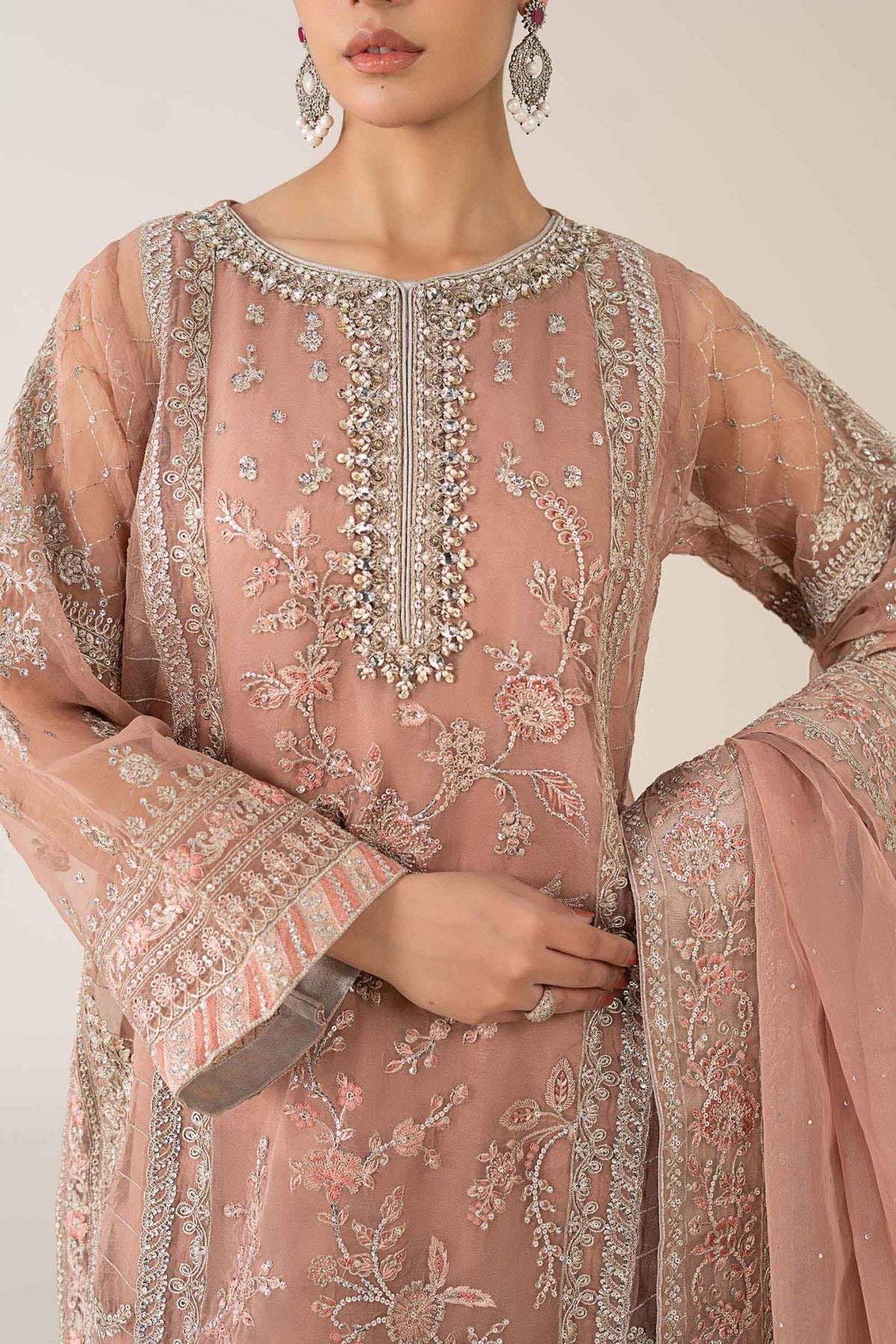 Maria B | RTW | 3 Piece Embroidered Organza Suit-Brand:Maria B-Type:Luxury Formals-Pink - House of Maryam- Buy in UK, USA