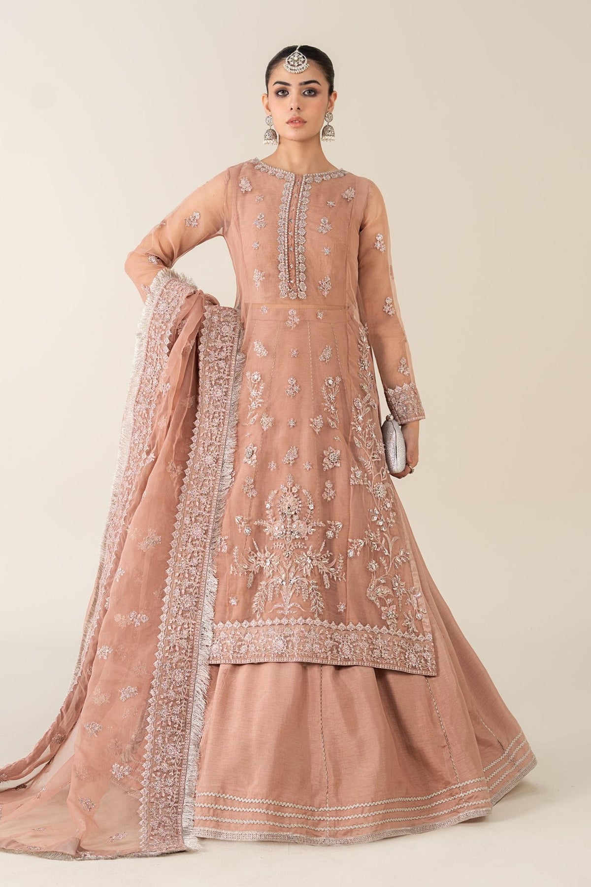 Maria B | RTW | 3 Piece Embroidered Organza Suit-Brand:Maria B-Type:Luxury Formals-Pink - House of Maryam- Buy in UK, USA
