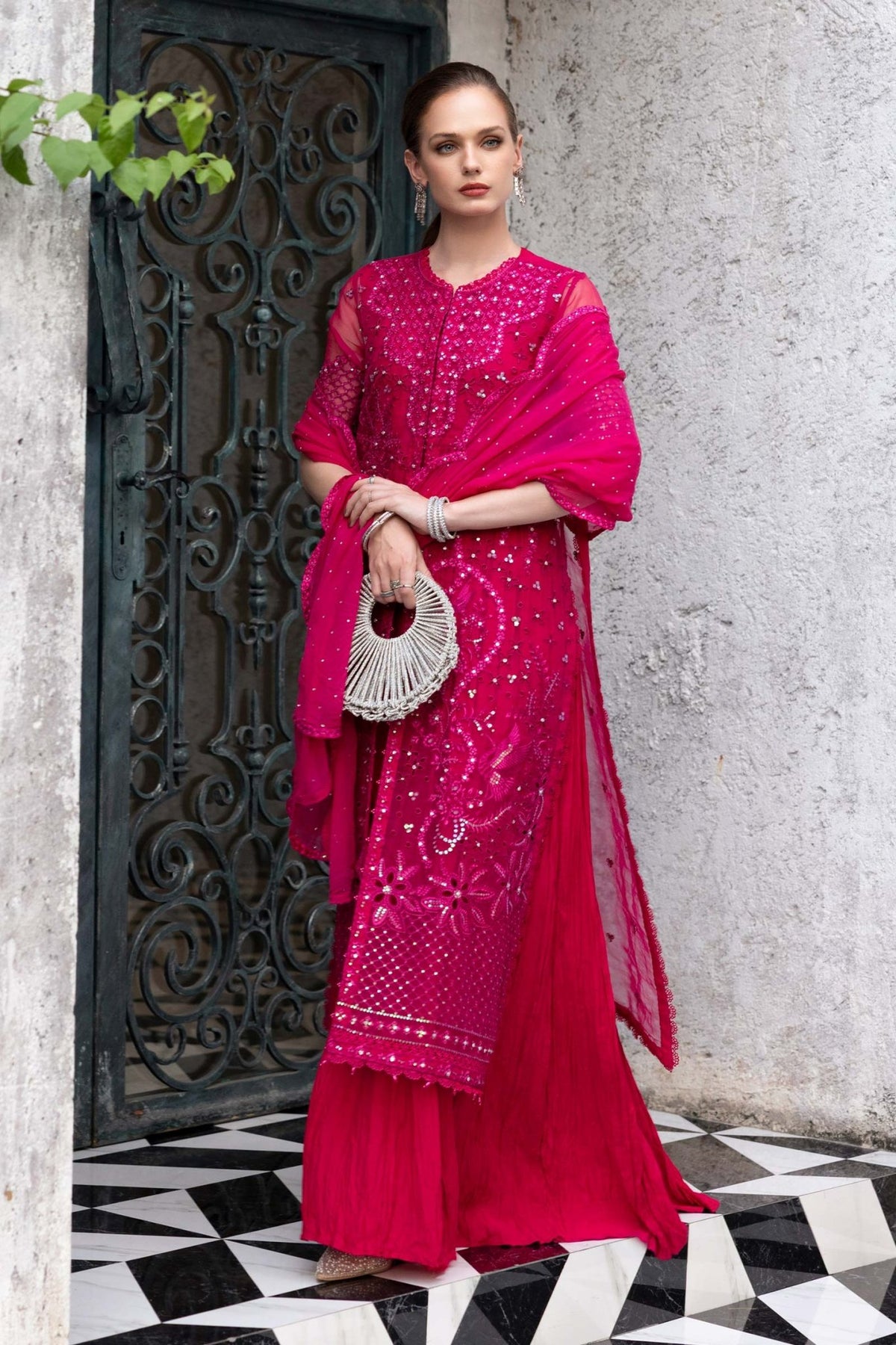 Maria B | RTW | 3 Piece Embroidered Organza Suit-Brand:Maria B-Type:Luxury Formals-Pink - House of Maryam- Buy in UK, USA