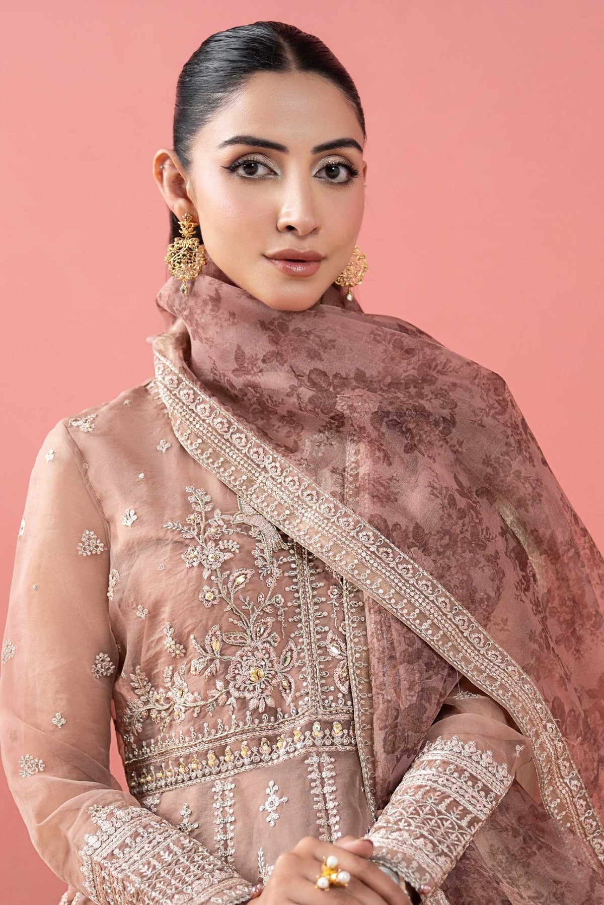 Maria B | RTW | 3 Piece Embroidered Organza Suit-Brand:Maria B-Type:Luxury Formals-Pink - House of Maryam- Buy in UK, USA