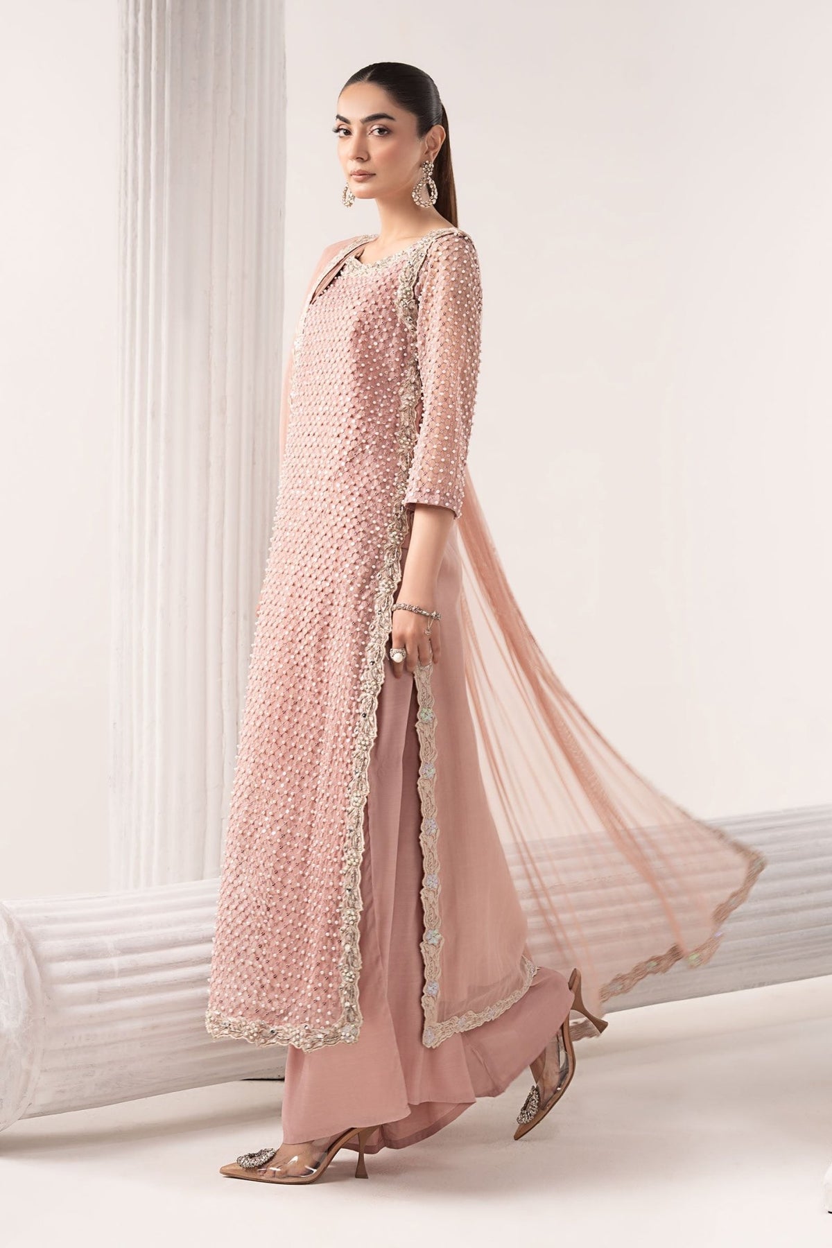 Maria B | RTW | 3 Piece Embroidered Organza Suit-Brand:Maria B-Type:Luxury Formals-Pink - House of Maryam- Buy in UK, USA