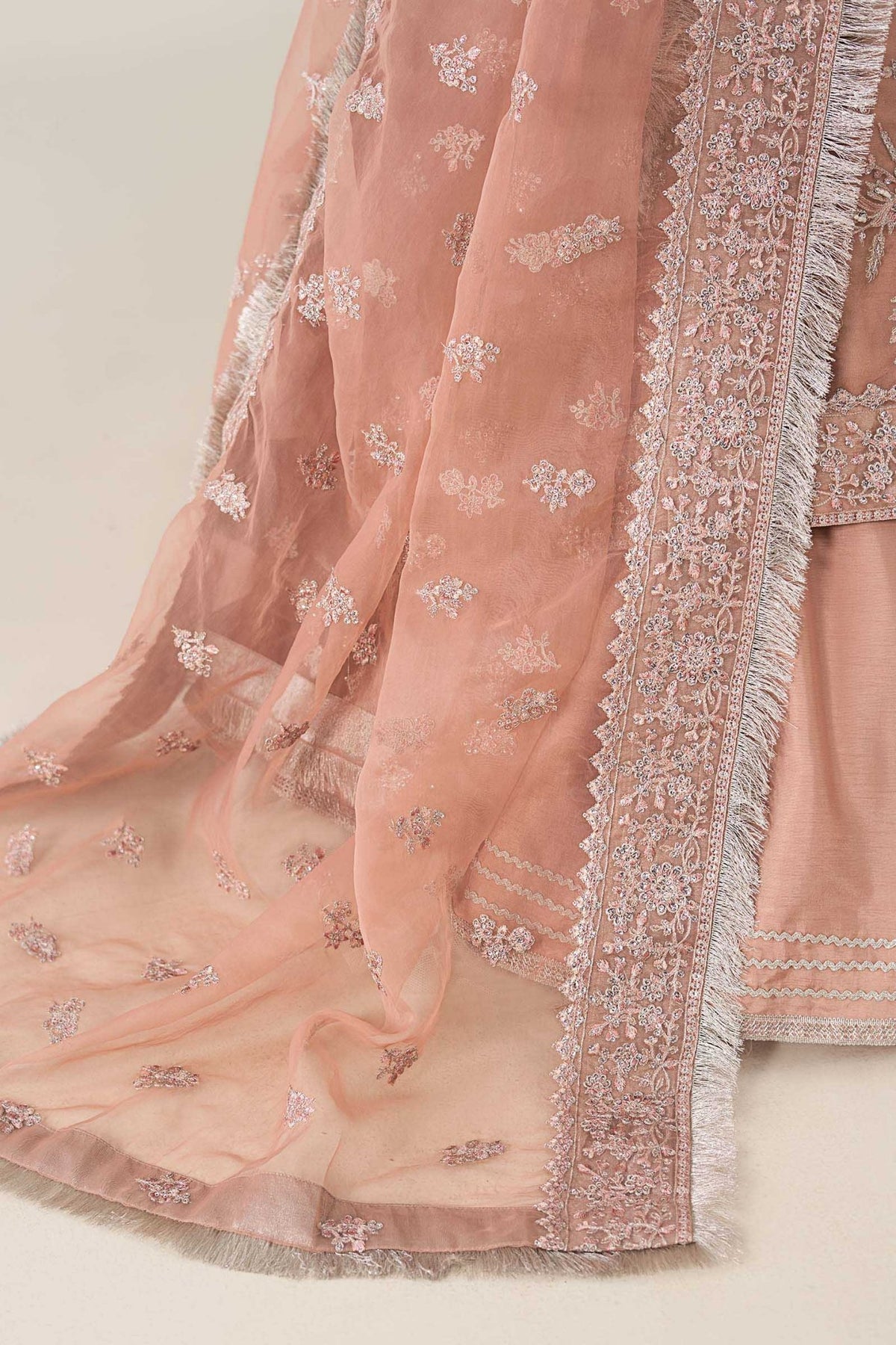 Maria B | RTW | 3 Piece Embroidered Organza Suit-Brand:Maria B-Type:Luxury Formals-Pink - House of Maryam- Buy in UK, USA