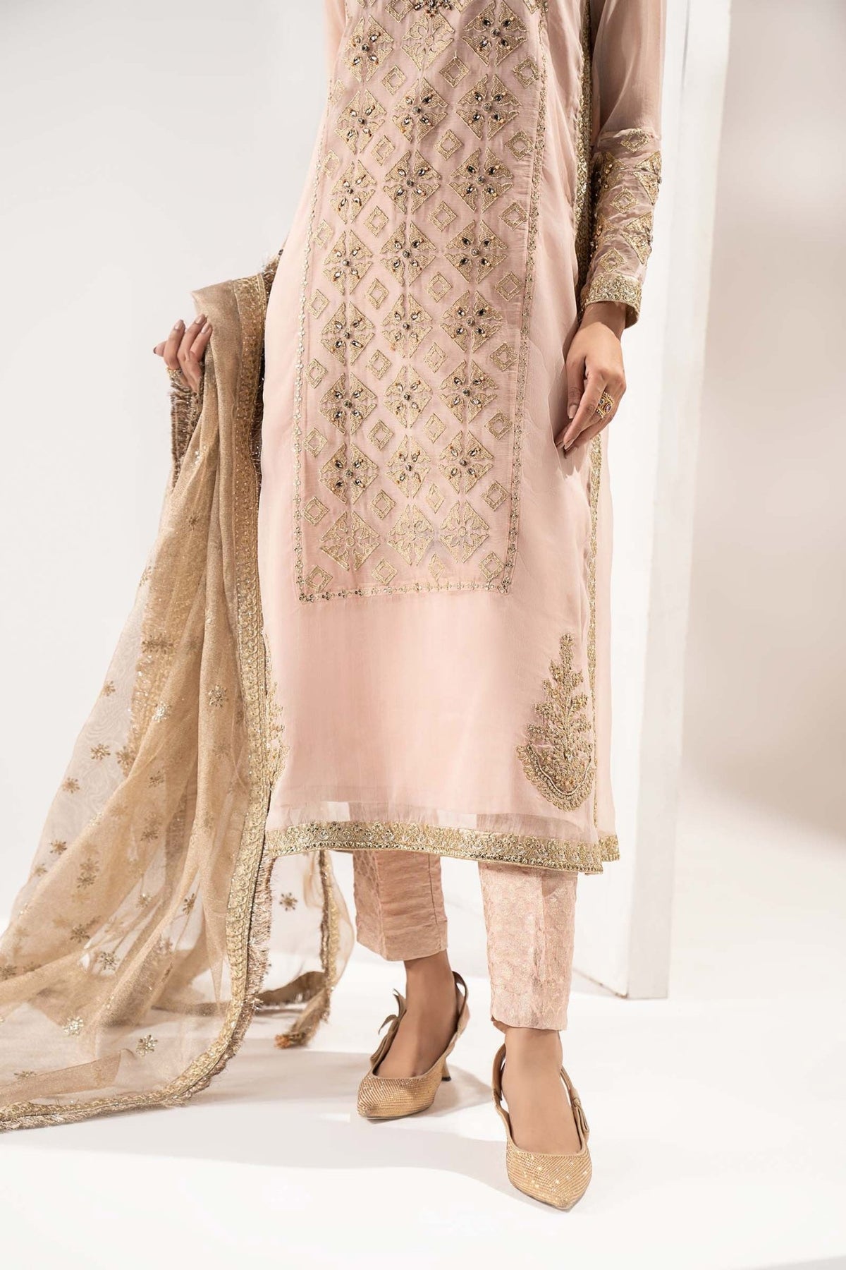 Maria B | RTW | 3 Piece Embroidered Organza Suit-Brand:Maria B-Type:Luxury Formals-Pink - House of Maryam- Buy in UK, USA