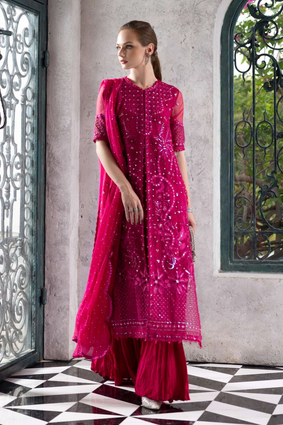 Maria B | RTW | 3 Piece Embroidered Organza Suit-Brand:Maria B-Type:Luxury Formals-Pink - House of Maryam- Buy in UK, USA