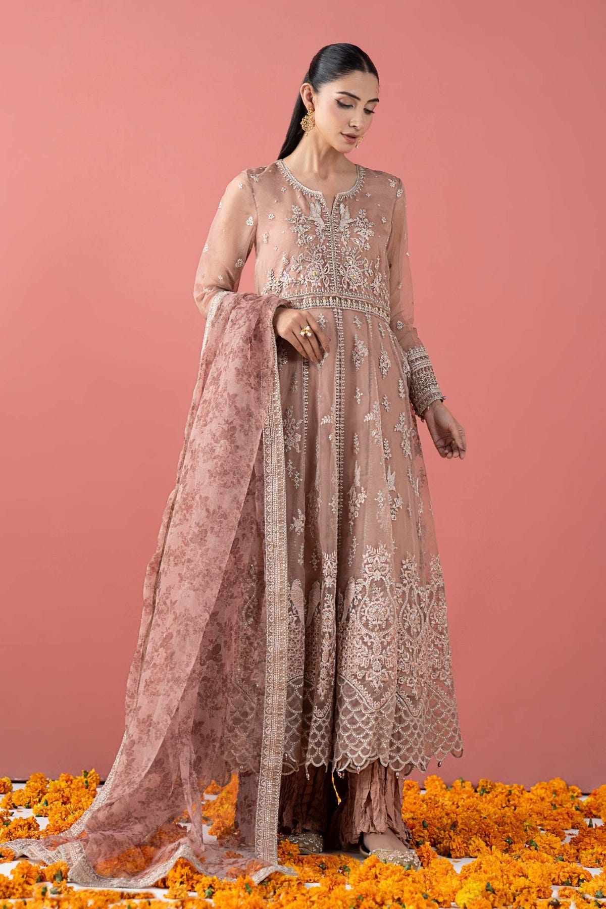 Maria B | RTW | 3 Piece Embroidered Organza Suit-Brand:Maria B-Type:Luxury Formals-Pink - House of Maryam- Buy in UK, USA