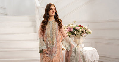Maria B | RTW | 3 Piece Embroidered Organza Suit-Brand:Maria B-Type:Luxury Formals-Pink - House of Maryam- Buy in UK, USA