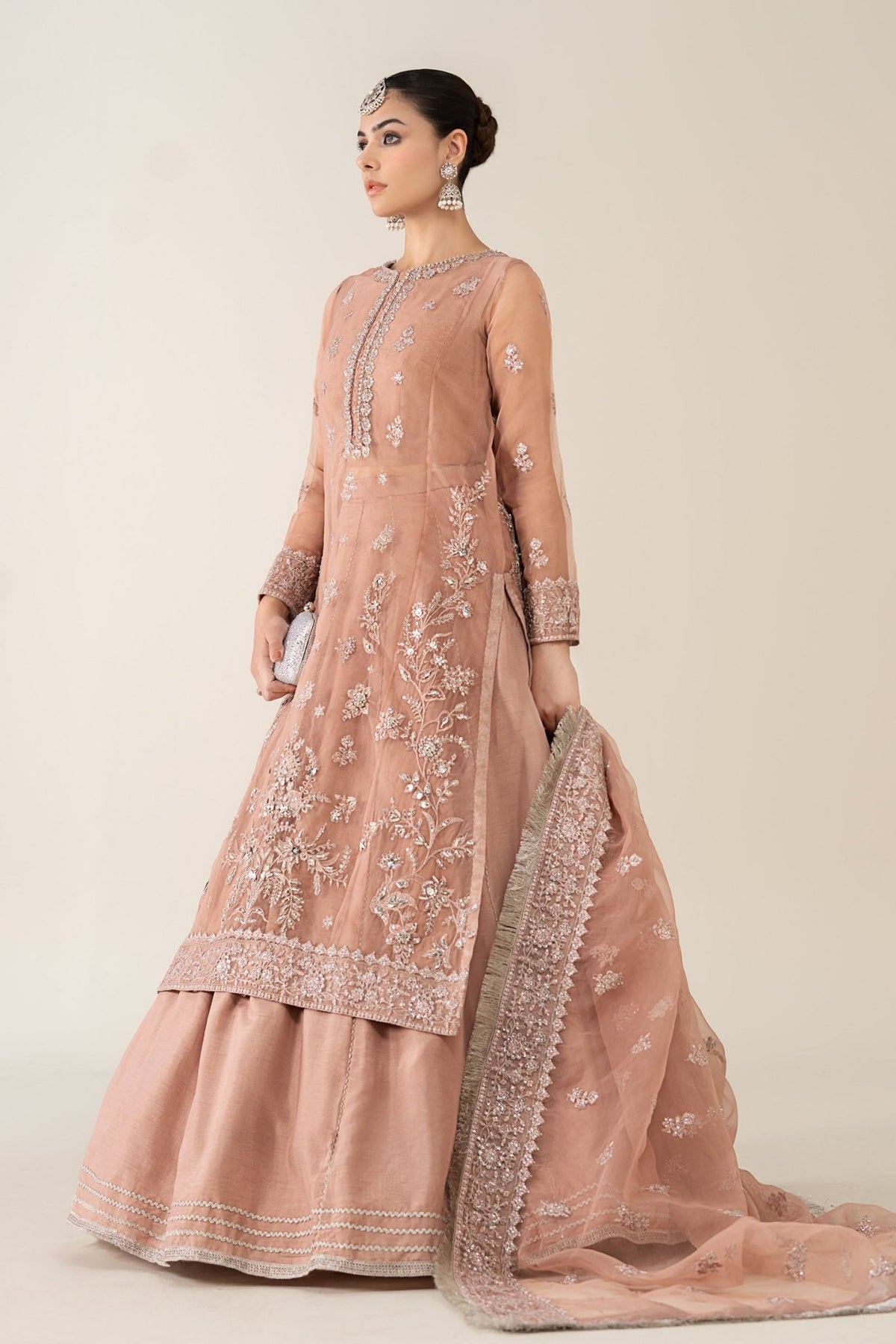 Maria B | RTW | 3 Piece Embroidered Organza Suit-Brand:Maria B-Type:Luxury Formals-Pink - House of Maryam- Buy in UK, USA