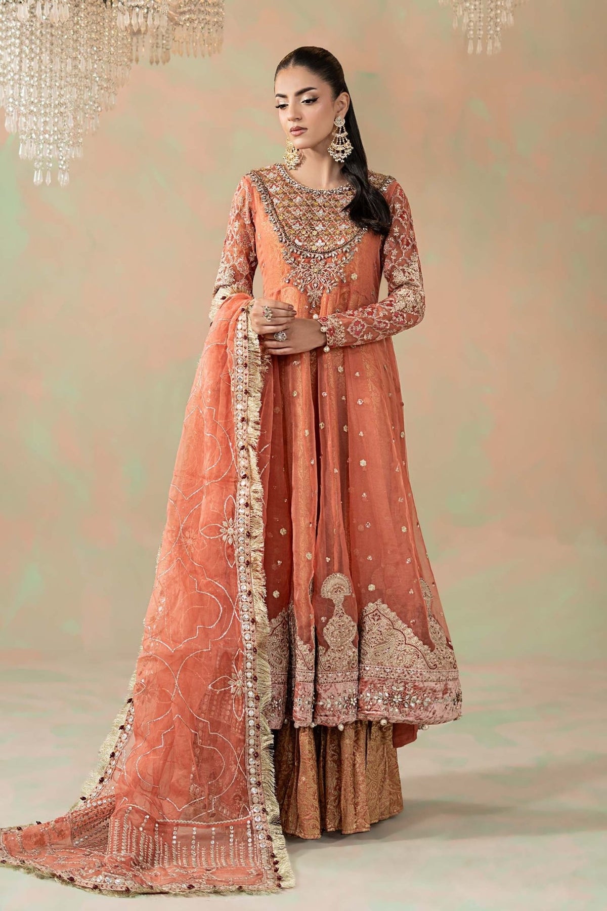 Maria B | RTW | 3 Piece Embroidered Organza Suit-Brand:Maria B-Type:Luxury Formals-Pink - House of Maryam- Buy in UK, USA