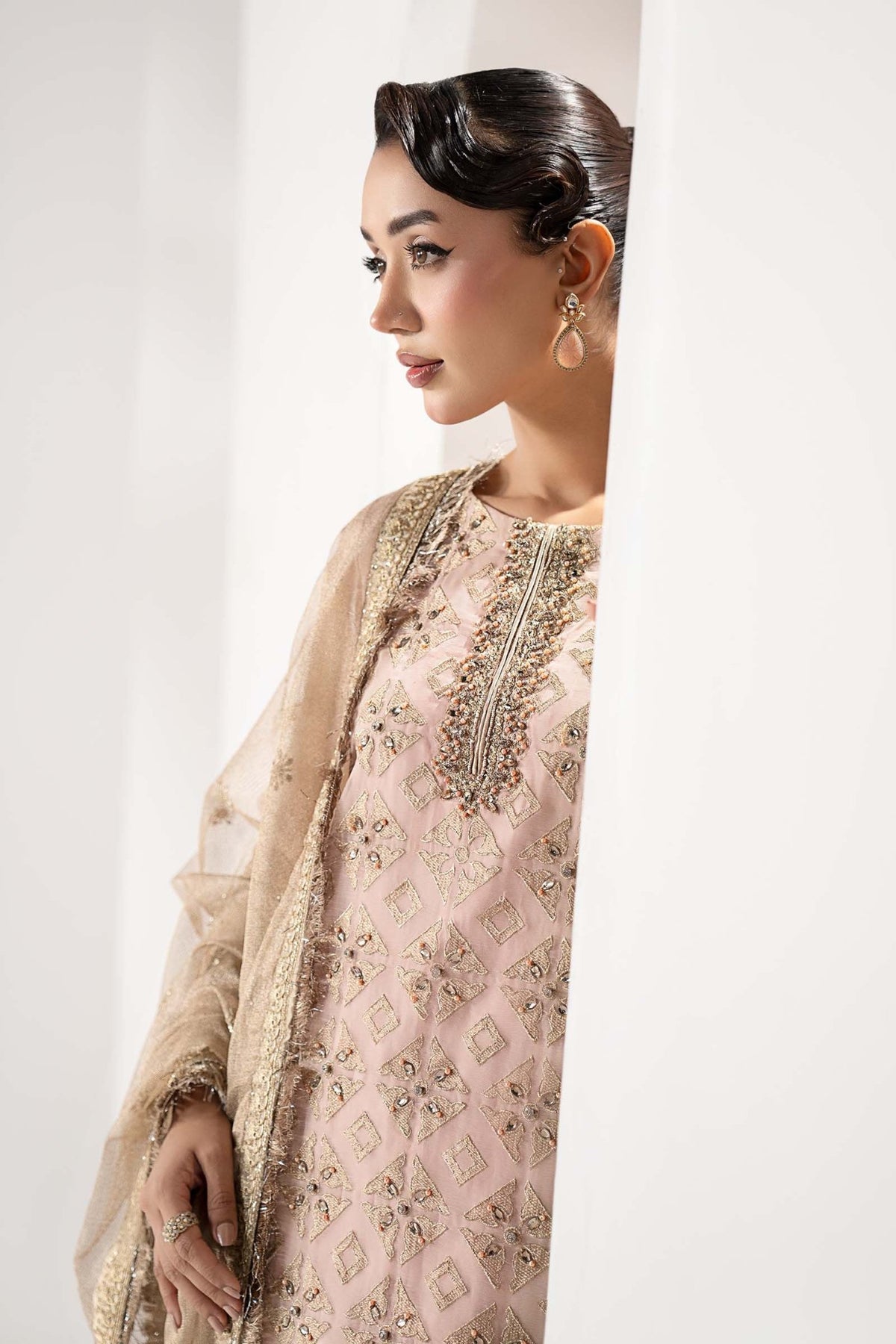 Maria B | RTW | 3 Piece Embroidered Organza Suit-Brand:Maria B-Type:Luxury Formals-Pink - House of Maryam- Buy in UK, USA