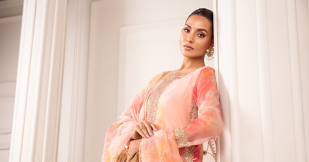 Maria B | RTW | 3 Piece Embroidered Organza Suit-Brand:Maria B-Type:Luxury Formals-Pink - House of Maryam- Buy in UK, USA
