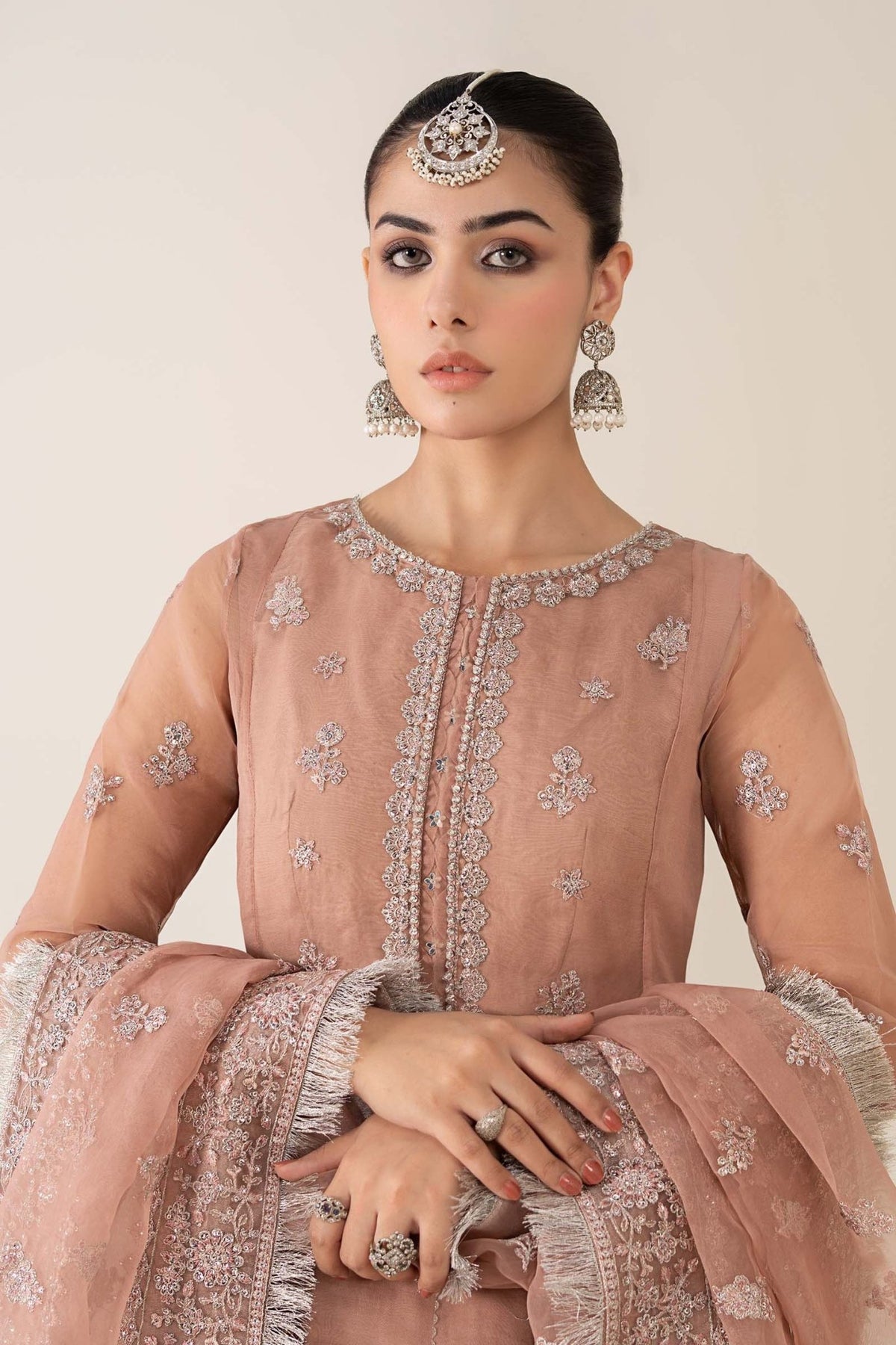 Maria B | RTW | 3 Piece Embroidered Organza Suit-Brand:Maria B-Type:Luxury Formals-Pink - House of Maryam- Buy in UK, USA