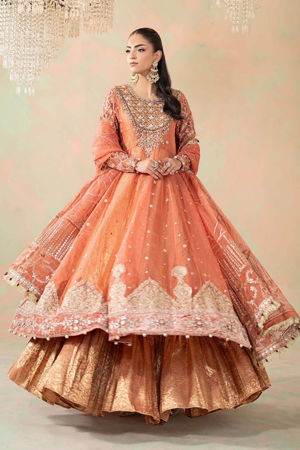 Maria B | RTW | 3 Piece Embroidered Organza Suit-Brand:Maria B-Type:Luxury Formals-Pink - House of Maryam- Buy in UK, USA