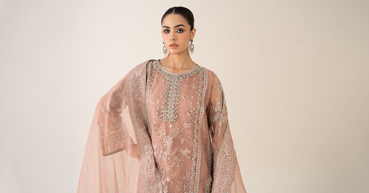 Maria B | RTW | 3 Piece Embroidered Organza Suit-Brand:Maria B-Type:Luxury Formals-Pink - House of Maryam- Buy in UK, USA