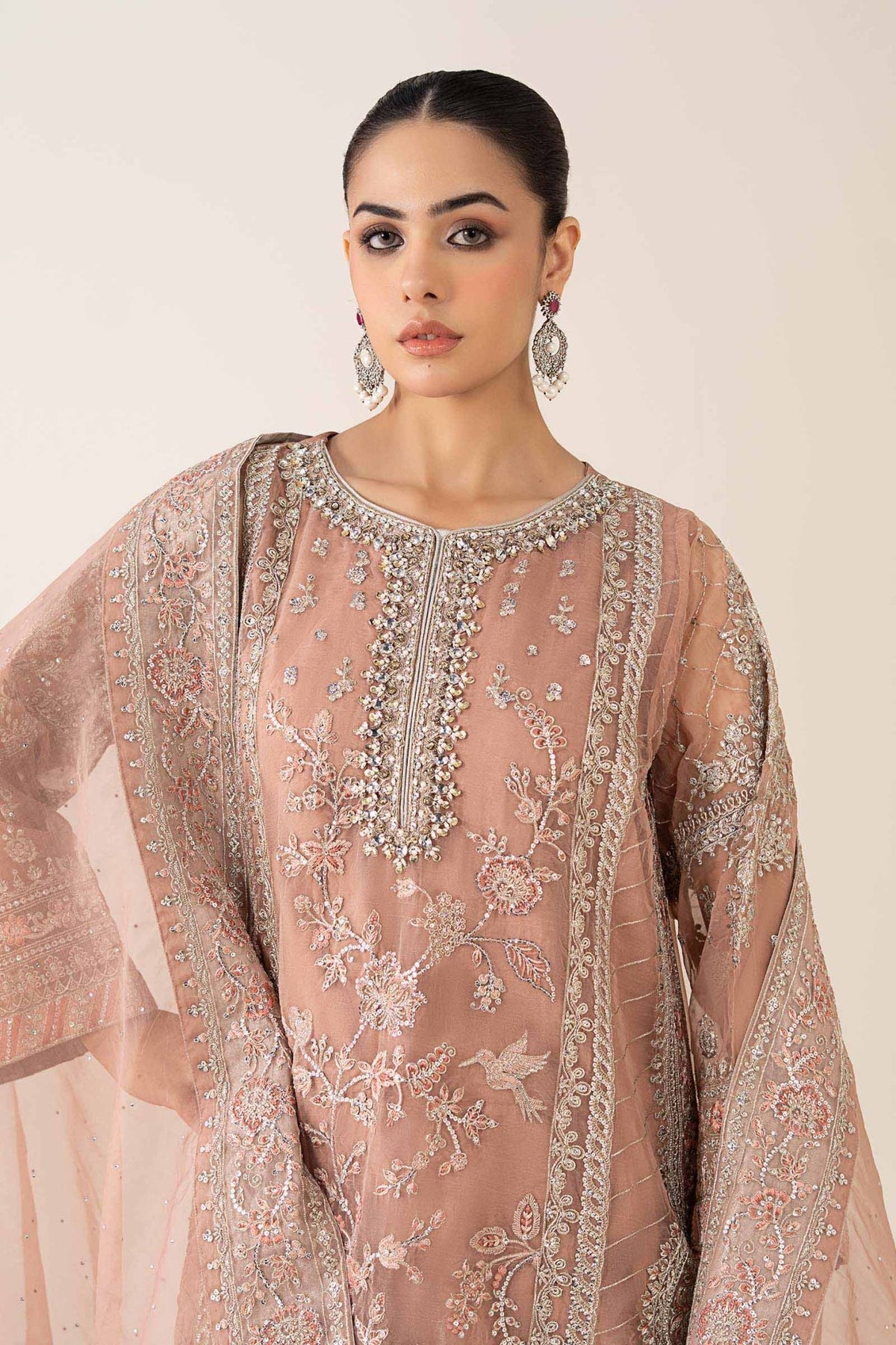 Maria B | RTW | 3 Piece Embroidered Organza Suit-Brand:Maria B-Type:Luxury Formals-Pink - House of Maryam- Buy in UK, USA