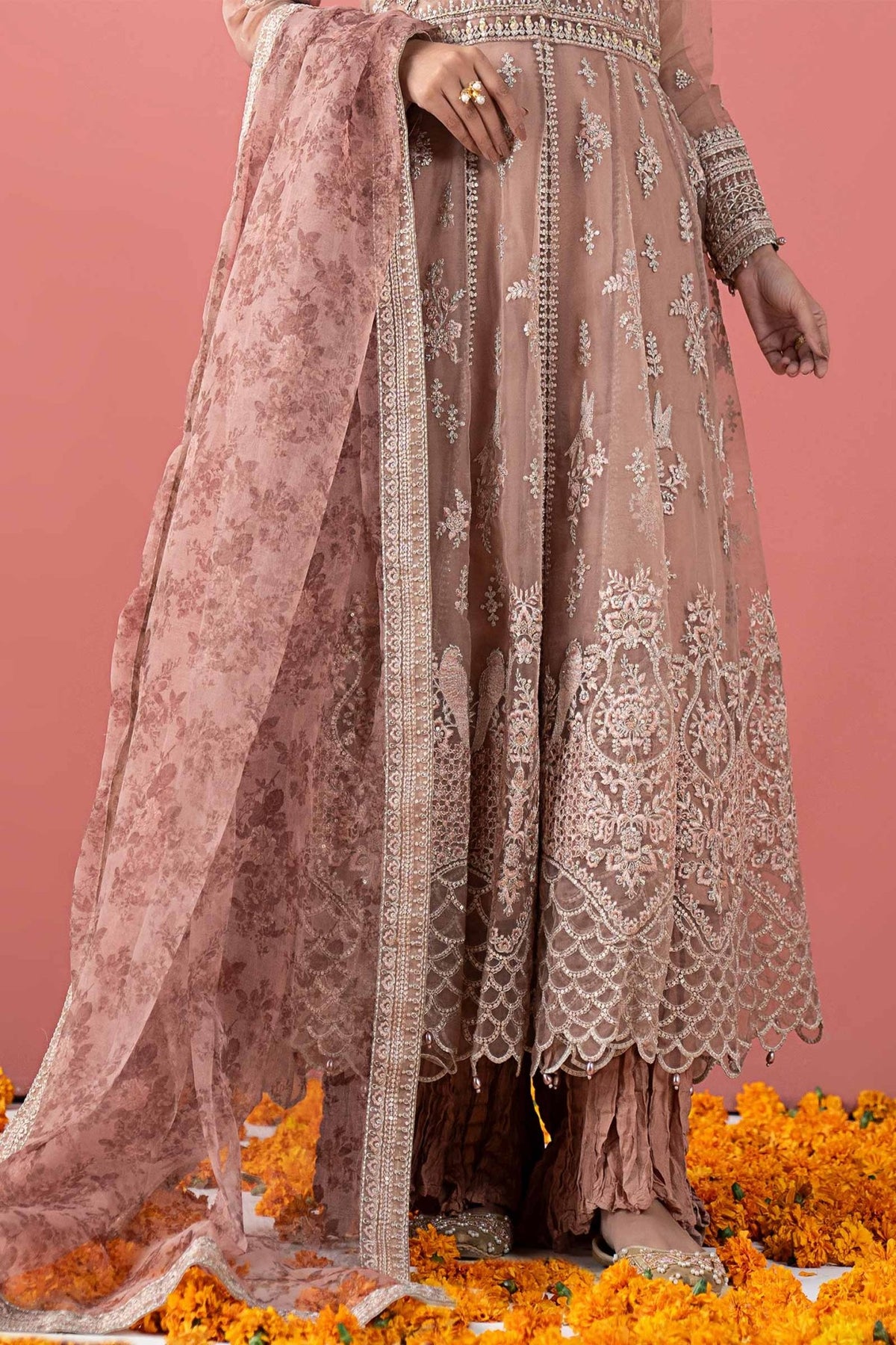 Maria B | RTW | 3 Piece Embroidered Organza Suit-Brand:Maria B-Type:Luxury Formals-Pink - House of Maryam- Buy in UK, USA
