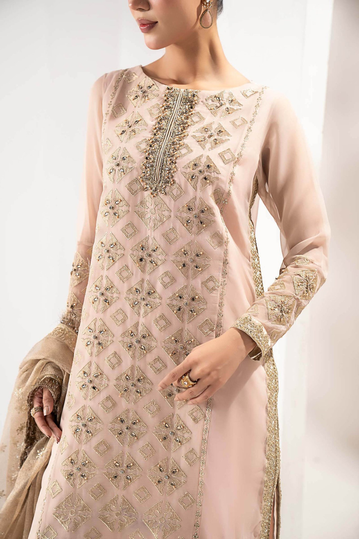 Maria B | RTW | 3 Piece Embroidered Organza Suit-Brand:Maria B-Type:Luxury Formals-Pink - House of Maryam- Buy in UK, USA
