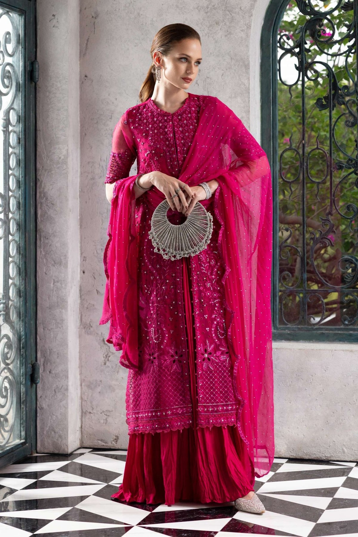 Maria B | RTW | 3 Piece Embroidered Organza Suit-Brand:Maria B-Type:Luxury Formals-Pink - House of Maryam- Buy in UK, USA
