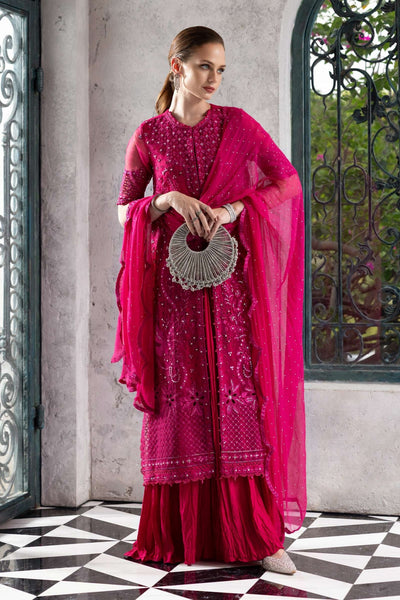Maria B | RTW | 3 Piece Embroidered Organza Suit-Brand:Maria B-Type:Luxury Formals-Pink - House of Maryam- Buy in UK, USA