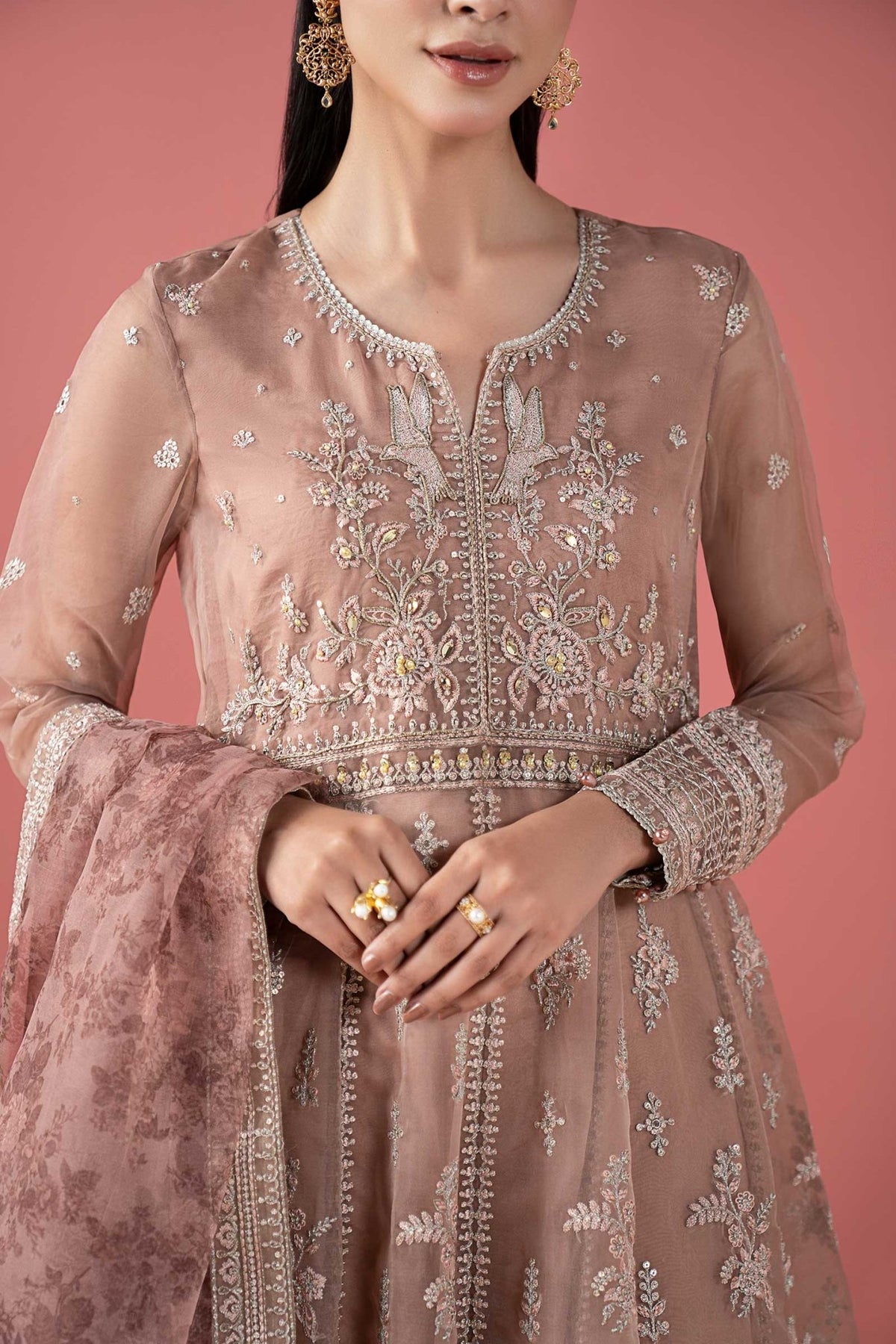 Maria B | RTW | 3 Piece Embroidered Organza Suit-Brand:Maria B-Type:Luxury Formals-Pink - House of Maryam- Buy in UK, USA