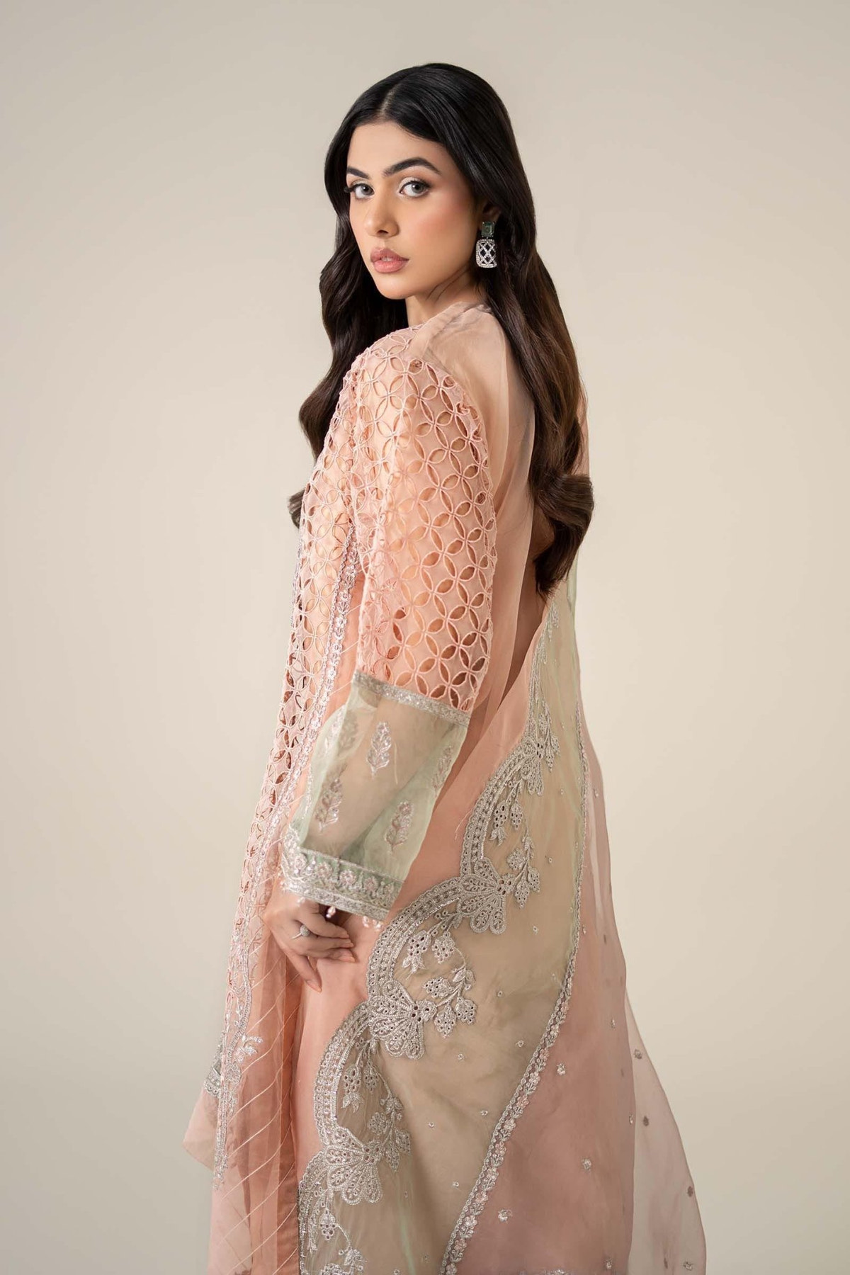 Maria B | RTW | 3 Piece Embroidered Organza Suit-Brand:Maria B-Type:Luxury Formals-Pink - House of Maryam- Buy in UK, USA