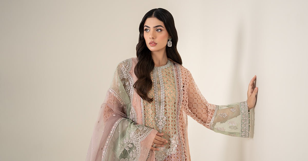 Maria B | RTW | 3 Piece Embroidered Organza Suit-Brand:Maria B-Type:Luxury Formals-Pink - House of Maryam- Buy in UK, USA