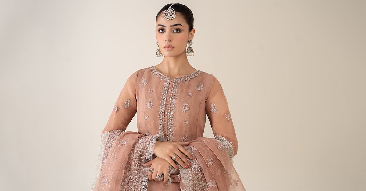 Maria B | RTW | 3 Piece Embroidered Organza Suit-Brand:Maria B-Type:Luxury Formals-Pink - House of Maryam- Buy in UK, USA